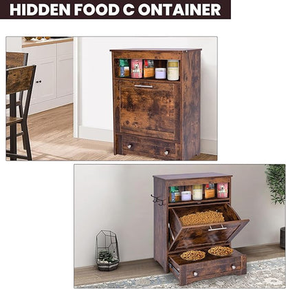 Dog Feeding Station with Storage,Pet Feeding Station Food Storage Cabinet with 2 Elevated Dog Bowls for Water and Feeding Supplies,Dog & Cat Storage Organizer with Drawer,Brown