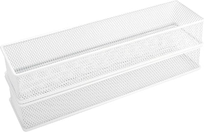 Annova Mesh Stackable Drawer Cabinet and Shelf Organizer Bins Storage Basket School Office Supply Holder Tray- Set of 2 (White, 3x12x2 Inch)