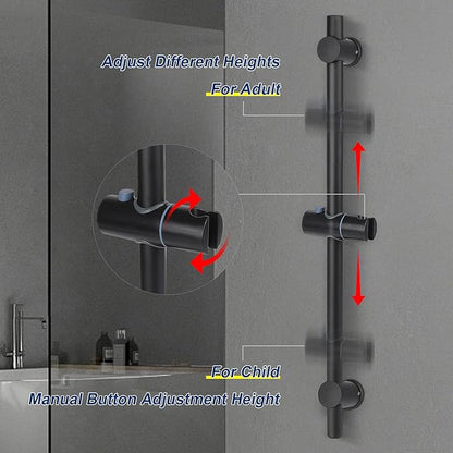 NearMoon Shower Slide Bar with Height/Angle Adjustable Handheld Shower Holder, Bathroom SUS 304 Stainless Steel Shower Head Holder for Bath (Screw Mounted, Matte Black)