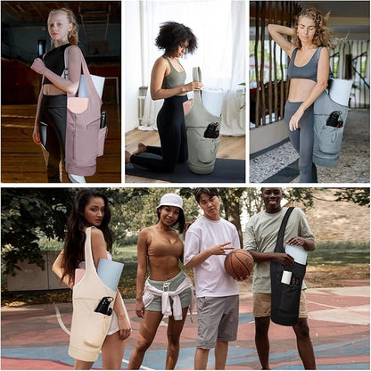 sportsnew Yoga Mat Bag, Large Opening Long Tote Yoga Mat Carrier Holder Bag with Waterproof Wet Pocket and Drawstring Water Bottle Pocket, Adjustable Shoulder Strap Storage Bag, patent pending