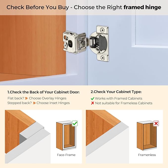 Ravinte 10 Pack 5 Pairs 1-1/4 inch Overlay Soft Close Hinges for Kitchen Cabinet Hinges Satin Nickel Hidden Hinges Stainless Steel Concealed Hinge self Closing