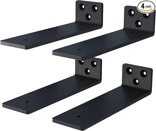 4-Pack 10 Inch Floating Shelf Brackets, Heavy Duty Hidden Shelves Bracket for Small Shelf, Kitchen Shelf, Nursery Shelf, Black Powder Coated Steel