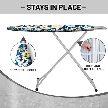 Extra Thick Ironing Board Cover and Pad, 15x54 Ironing Board Cover, Resist Scorching and Staining,Elastic Edges,Orange Flower Blue Watercolor