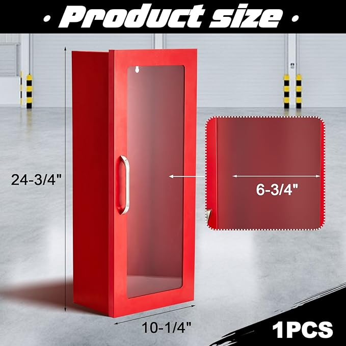 Zonon 1 Pcs 10lb Fire Extinguisher Cabinet Wall & Surface Mount 24-3/4 H x 10-1/4 W x 6-3/4 D 22 Gauge Steel Fire Extinguisher Box Case Extinguishers Holder with Handle for Indoor Outdoor (Red)