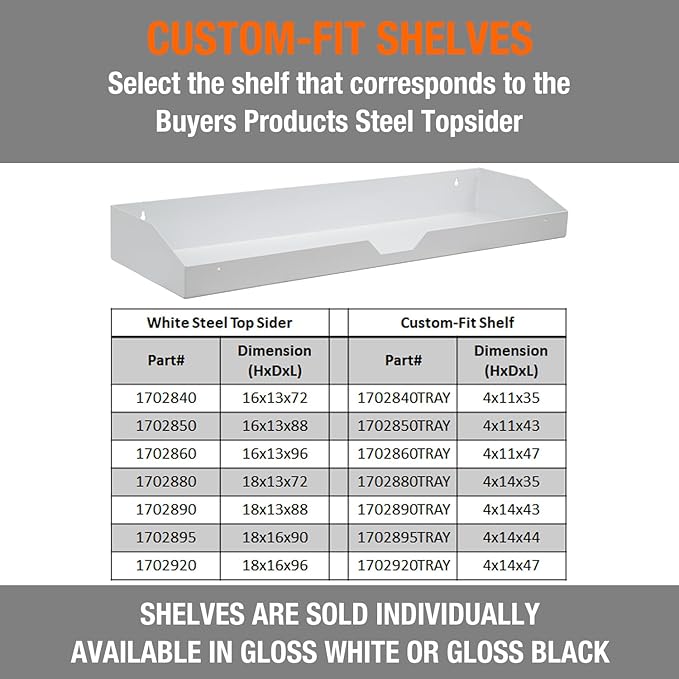Buyers Products Interior Storage 18X16X72 Inch White Steel Topsider Truck Box Toolbox Tray, 35 X 13.75 X 2.25/4
