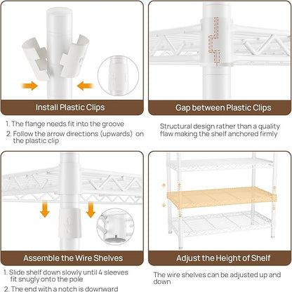 Heavy Duty Garment Rack Clothes Rack,Large Metal Closet Organizer System Storage Wardrobe,Freestanding Clothing Rack with 9 Adjustable Wire Shelves&3 Hang Rods,MaxLoad 1500lbs White
