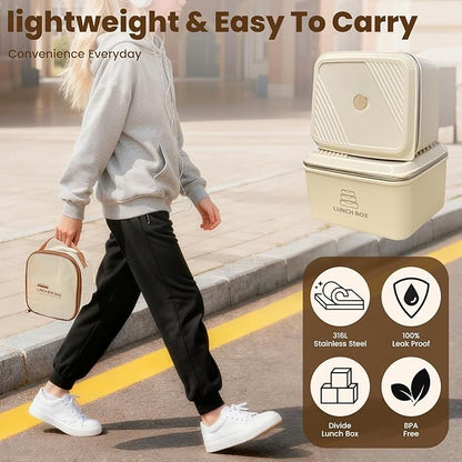 2 Pack Stainless Steel Bento Box,Leakproof 316 Stainless Steel Lunch Box, Stackable Metal Lunch Box with Insulated Bag - Ideal for Office & Outdoor