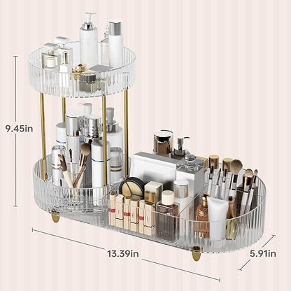 Beborxue Makeup Organizer Countertop for Vanity, 360 Rotating Cosmetic Skincare Perfume Organizers, Large Capacity Cosmetic Display Case for Dresser, Bathroom Countertop (Clear)