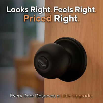 Copper Creek Privacy Interior Door Knob – ANSI Grade-3 Certified, Modern Heavy Duty Handle, Easy Install and Reversible for Bedroom, Bathroom and Closets – Matte Black (1 Pack)