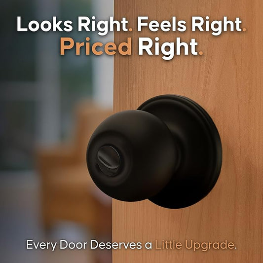 Copper Creek Privacy Interior Door Knob – ANSI Grade-3 Certified, Modern Heavy Duty Handle, Easy Install and Reversible for Bedroom, Bathroom and Closets – Matte Black (1 Pack)