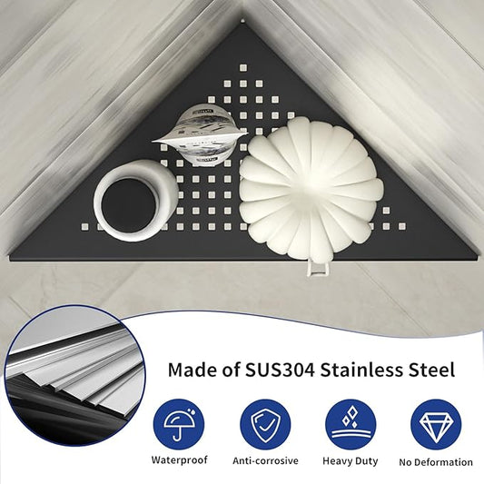 Corner Shower Shelves, 10" Matte Black 304 Stainless Steel Recessed Shelf for Bathroom, Grout in Shelf for Tiled Wall 2 Pack