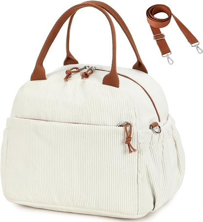Bluboon Lunch Bag for Women Cute Corduroy Lunch Tote Bags with Shoulder Strap Reusable Insulated Lunch Box Large Capacity Reusable Insulated Cooler for Work Picnic or Travel (13L)