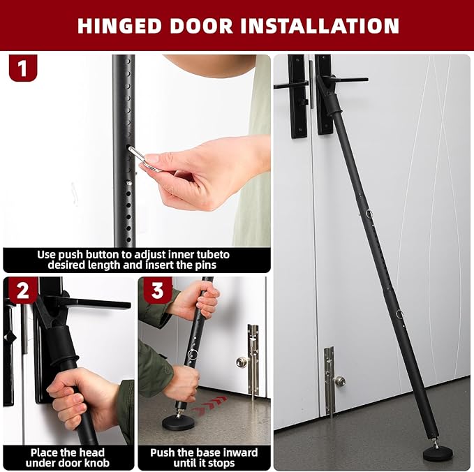 Upgraded 2-in-1 Door Security Bar, Heavy Duty Anti-Slip Door Stopper Stick for Front/Sliding Glass Door, No Drill Easy Install Door Jammer for Apartment Travel, 20-51” Adjustable Portable Door Lock