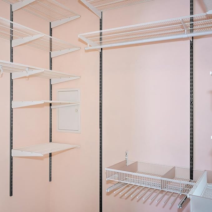 12 Pack 47 Inch Dual Track Upright Wall Shelving System Shelf Bracket Twin Slot Shelf Rail Twin Track Upright Heavy Duty Support System for Pantries, Linen Closets, Laundry Rooms (Black)