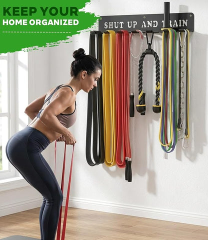 WIPHANY Home Gym Accessories Organization Storage Rack Equipment For Home 8 Hook Wall Hanger Display Gear Barbells Resistance Bands Jump Ropes Lifting Belt Hanger Accessories Hardware Included