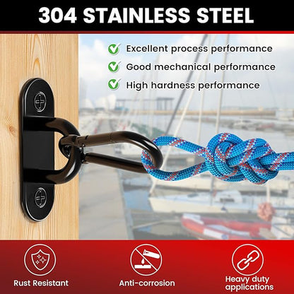sprookber 304 Stainless Steel Pad Eye Snap Hooks, M6 Heavy Duty Ceiling Hooks, 800 lb Capacity Hammock Swing Hanging kit, Plant Hangers, Marine Hardware Staple Hook Loop with Screws, Set of 8(Black)