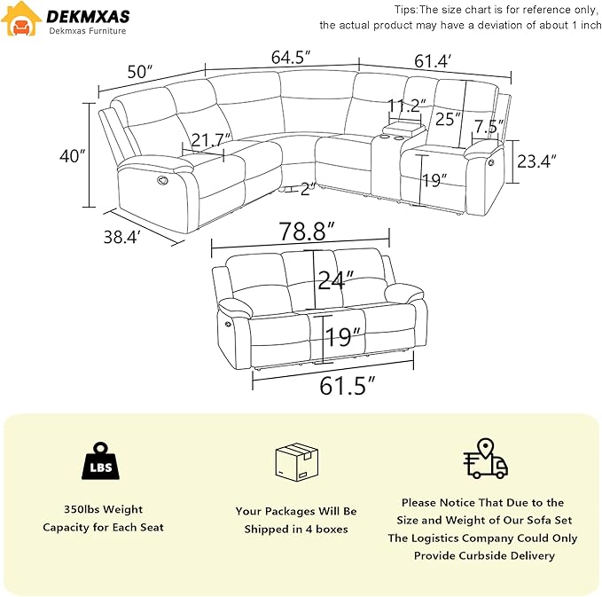 Living Room Furniture Sets, Recliner Sectional Sofa with Cup Holders, Grey Corduroy Reclining Sectional Sofa Set with Drop-Down Table, Storage Console for Living Room, Bedroom, Apartment