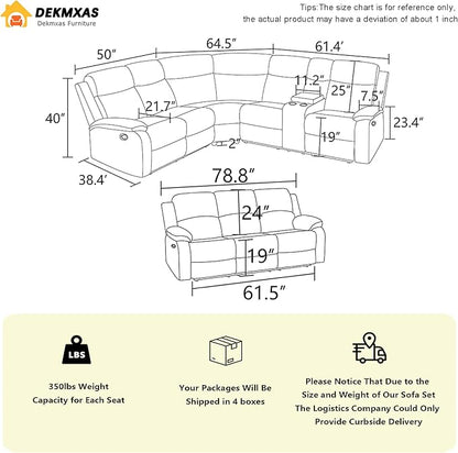Living Room Furniture Sets, Recliner Sectional Sofa with Cup Holders, Grey Corduroy Reclining Sectional Sofa Set with Drop-Down Table, Storage Console for Living Room, Bedroom, Apartment