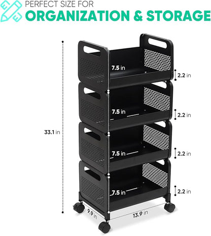 Sekey Fruit Vegetable Basket for Kitchen, 4 Tier Stackable Fruit and Vegetable Storage Cart, Pantry Organizers and Storage, Kitchen Furniture Utility Cart, Snack Rack, Potato and Onion, Black