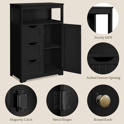Yaheetech Bathroom Floor Cabinet, Free Standing Wooden Storage Cabinet Multiple Tiers Storage Organizer for Bathroom/Living Room/Entryway, Black