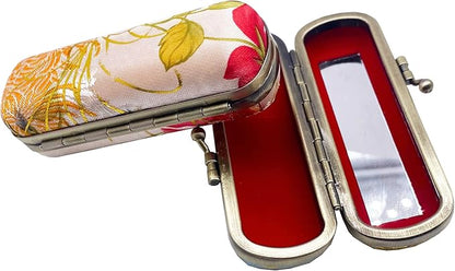 MIAO JIN 2PCS Lipstick Case with Mirror Lipstick Holder Storage Bag Kiss Lock of Iron Mini Portable Vintage Floral Pattern Jewelry Cosmetic Case