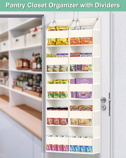 Heavy Duty Over The Door Organizer 5 Tiers, Extra Large Behind Door Storage of 10 Big Front & 10 Mesh Pockets, 80lb Weight Capacity, Hanging Doors Storage Organizer for Closet Bedroom Nursery, Beige