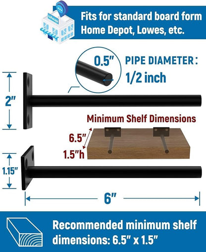 LEOPO 18-Pack 6 inch Floating Shelf Brackets, Hidden Shelf Bracket for Wood, Concealed Blind Shelving Support,Invisible Black Coated Brackets for DIY Decorative,Fit for Kitchen, Bathroom,Study Room