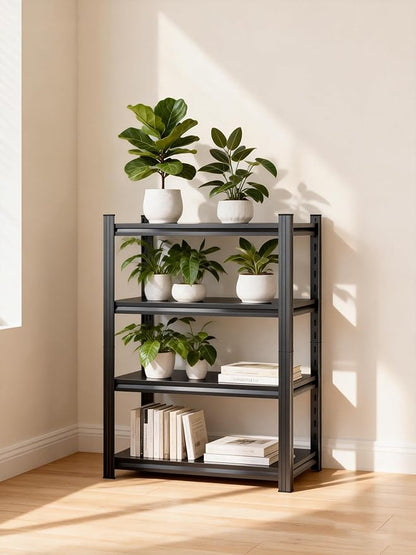 Plant Stand Indoor Outdoor,Metal Adjustable,4-Tier Plant Shelf,Accommodates Multiple Pots,Plant Shelves Suitable for Living Rooms,Gardens,Balconies (Black, 54.3H x31.5Wx 15.7D)