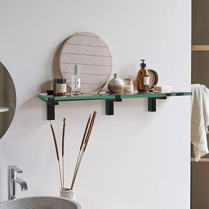 Heavy Duty Floating Wood/Glass Shelf Bracket 4 Pcs, Adjustable Glass Shelves Mounting Brackets for 3-28mm Thickness, Rust Resistant Zinc Alloy Clamp Support (25lbs Load) for Bathroom (Set of 4)
