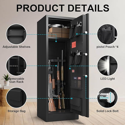 10-12 Gun Safe for Rifles and Pistols, Rifle Safes for Home, Digital Locking Gun Cabinet, Shotgun Safe with Dual Alarm System, Large Rifle Cabinet with Removable Shelf
