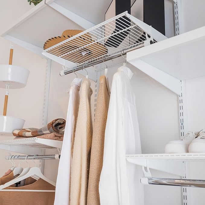 2 Pcs Twin Rail Upright Wall Shelving System 47.5 Inch with 6 Pcs Shelf Bracket 14.5 Inch Heavy Duty Adjustable Storage Rack Metal Support System for Kitchen Closet Home Indoor (White)