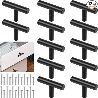 Romeda 12 Pack Black Cabinet Knobs, 2in Single Hole Cabinet Hardware with Screws 1in & 1.5in, Drawer Pulls (Black) for Kitchen Bedroom Bathroom Furniture