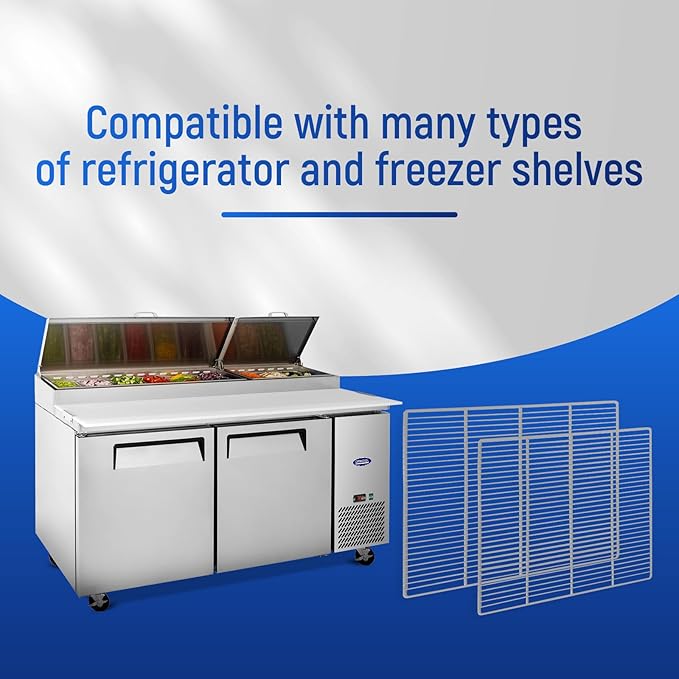 DeepTide Commercial Freezer and Refrigerator Shelves, Durable and Resistant to Corrosion, Easy Snap-On Design, Adjustable Steel Shelving, 2 Pack