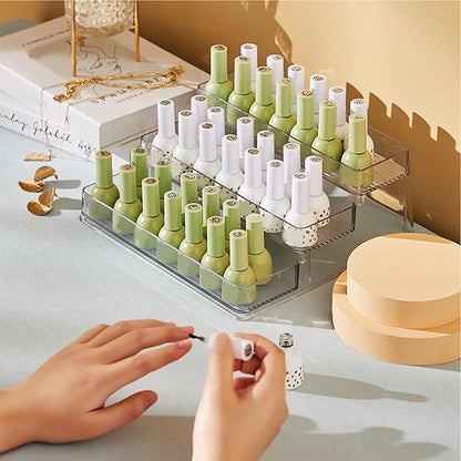 Nail Polish Organizer Holder Rack Shelf Multifunctional Transparent 3 Tier Display Stand for Desk Beauty Storage PET Material 26x23.8x10.2cm