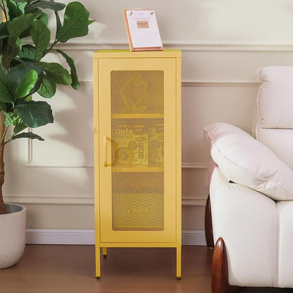 Slim Metal Storage Cabinet with Mesh Doors - 42'' Tall Narrow Organizer Tower, Compact Freestanding Cabinet, Versatile Utility Storage for Home, Office, Bedroom, or Kitchen, Durable and Modern Design