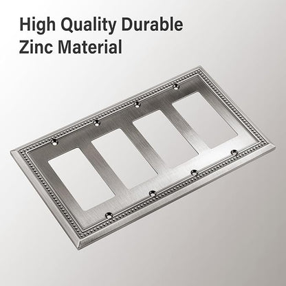 Henne Bery Sunken Pearls Heavy Duty Decorative Wall Plate Switch Plate Outlet Cover (Quad Decorator, Heirloom Silver)