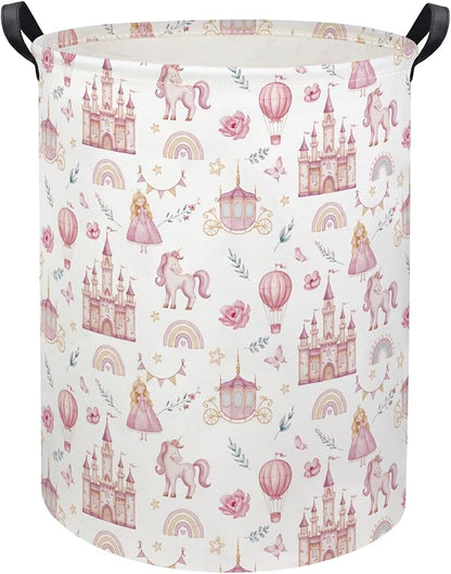 HIYAGON Baby Laundry Basket Baby Hamper for Nursery Girl Kids Butterfly Hamper Cute Kids Toys Storage Bin Organizer Butterfly Room Decor for Home(Princess Castle)