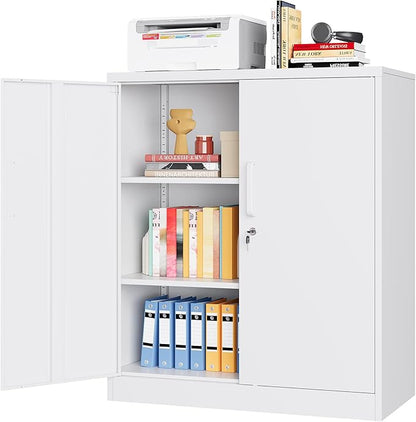 Metal Storage Cabinet with Doors and Adjustable Shelves,Steel Lockable Cabinet for Garage,Office and School Assembly Required(White)