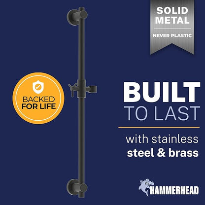 HammerHead Showers® Solid Metal 27.5 Inch Shower Slide Bar for Hand Held Shower Heads, Matte Black | Adjustable Height Showerhead with Hose Rail System | Easily Adjust Height & Angle of Handshower