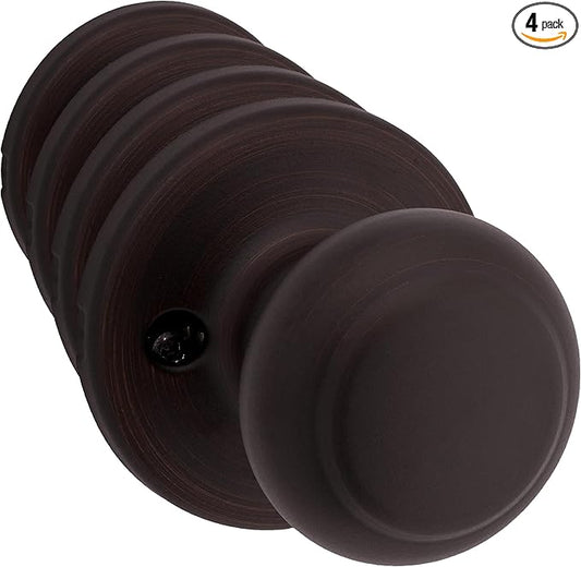 Kwikset Cove Interior Passage Door Knob, Handle for Closet and Hallway Doors, Non-Locking Doorknob, Venetian Bronze (Pack of 4)