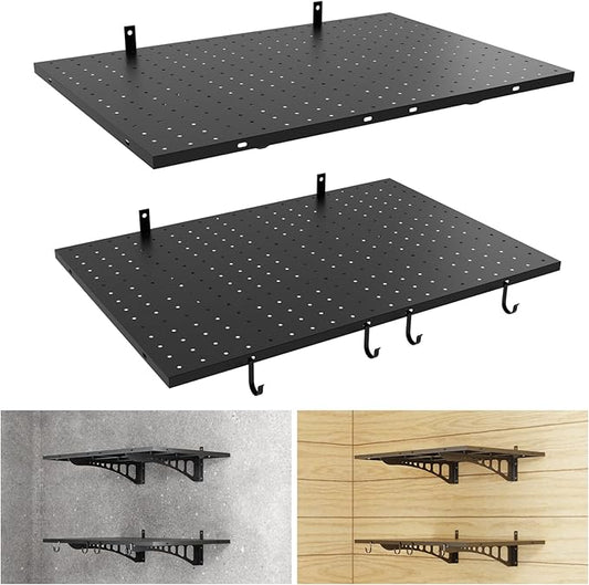 2-Pack 2 * 3ft Heavy Duty Garage Wall Shelving, 500 lbs Load Capacity, Garage Shelving Wall Mounted,Heavy Duty Garage Storage Shelves with Hooks