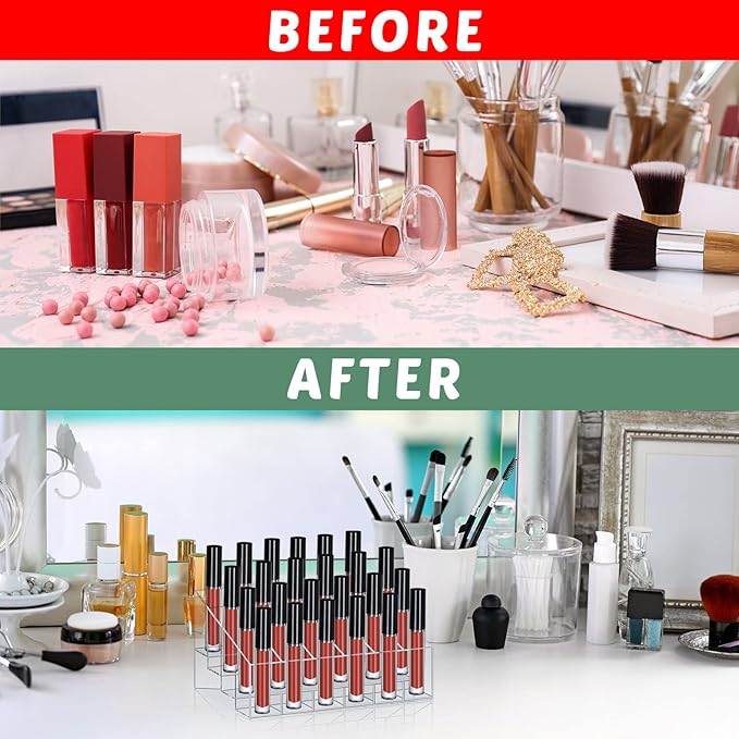 Macarrie 4 Pieces Lipstick Holder Organizer 24 Slot Acrylic Lipstick Makeup Organizer Case Display Stand Storage Box for Lipsticks Lipgloss Brushes Cosmetics