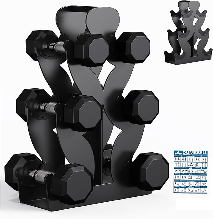 Dumbbell Rack, Stand Only, No Install Needed Small Weight Rack with Dumbbell Protector Edge,Suitable for Rubber-Coated Dumbbells