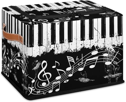 Music Note Ballet Storage Bins with Zipper Lid, Collapsible Fabric Storage Basket with Leather Handles Closet Shelf Cloth Organizer Basket for Nursery Bedroom Clothes Toy