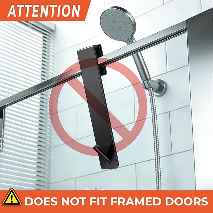 Shower Door Hooks(10 Inch),Extended Over Door Hooks for Bathroom Frameless Glass Shower Door,Stainless Steel Towel Hooks,Heavy Duty Rack Hooks for Robe,Towel-4 Pack-Black