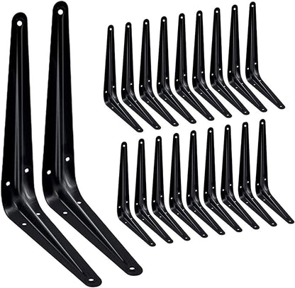 20 Pack Shelf Brackets 8 Inch, Heavy Duty Heavy Duty Black Metal Floating Shelf Bracket, Rustic Farmhouse Decorative Iron L Bracket, J Brackets Wall Angel Corner Brace for Wood Shelves