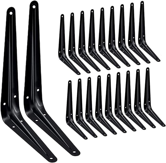20 Pack Shelf Brackets 8 Inch, Heavy Duty Heavy Duty Black Metal Floating Shelf Bracket, Rustic Farmhouse Decorative Iron L Bracket, J Brackets Wall Angel Corner Brace for Wood Shelves