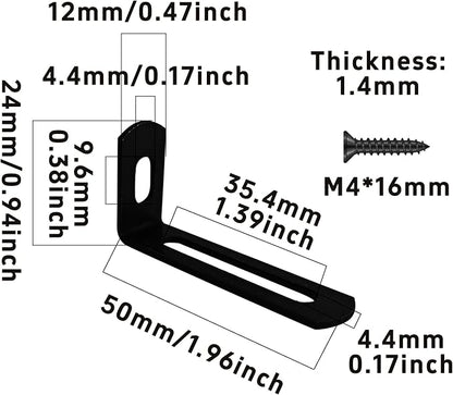 20Pcs 2"x1"x0.5"Adjustable Right Angle Brackets, Slotted L Bracket Metal 90 Degree Corner Fastener L-Shape Corner Brace Support Black Shelf Bracket