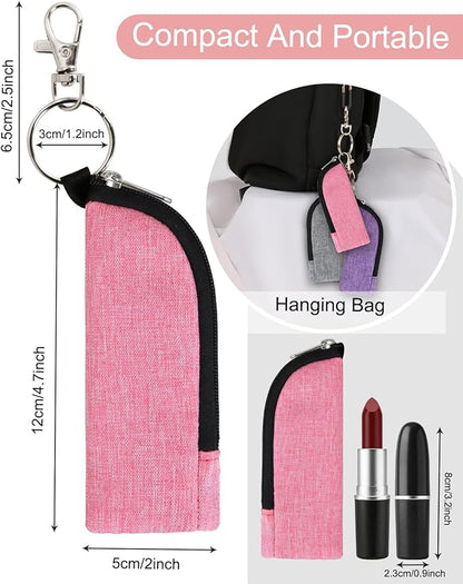 Chapstick Holder Lip Balm Sleeve Pouch Portable Lipstick Holder Bag Lip Gloss Holder With Hook Gift for Women (Grey, rose red, purple)