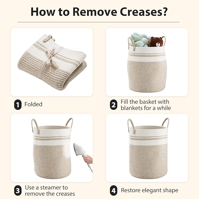 72L Large Woven Laundry Hamper by Fiona's magic, Tall Cotton Rope Storage Basket, Jute Baby Nursery Hamper for Blankets, Toys and Clothes in Bedroom and Living Room Organizing, Brown & White
